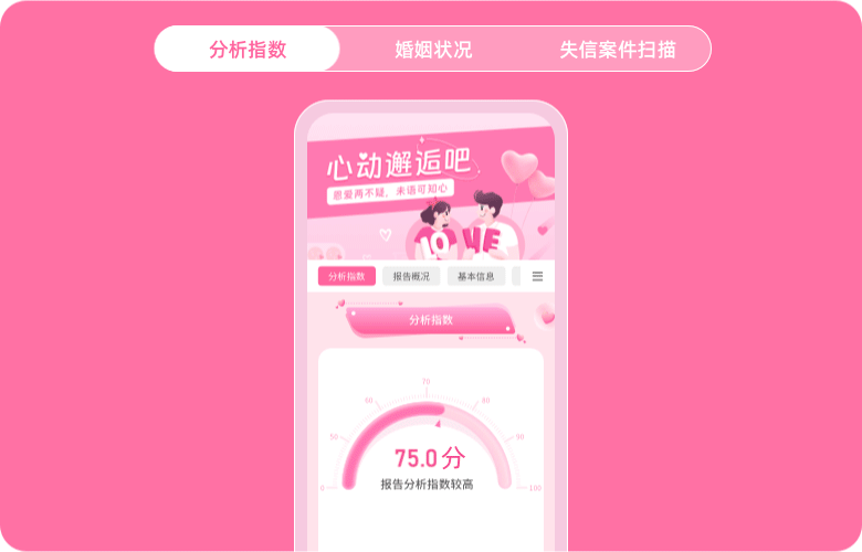 贝融助手情侣关系报告示例：包含婚姻状态核实、社交关系分析、消费习惯对比等功能